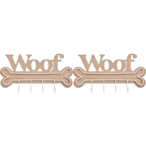 2x LVD MDF/Metal Lead Dog Leash Hook/Hanger Woof Wall Mounted Home Decor 40x21cm