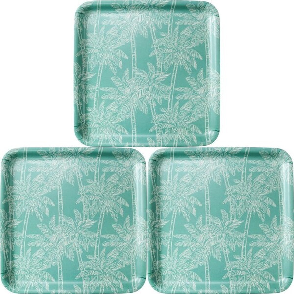 3x LVD Bamboo/Melamine Serving Dish Tray Home/Kitchen Decor 33x33cm Square Palm
