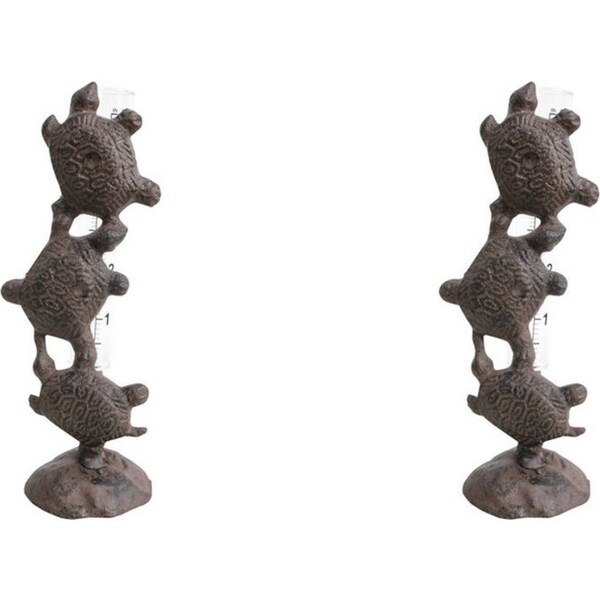 2x LVD Cast Iron/Plastic Rain Gauge Turtles Home/Garden Decoration 8x20cm Brown
