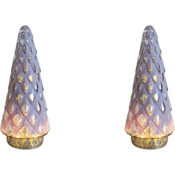 2x LVD Glass/Metal Lantern LED Pine Tree 24cm Christmas Home Decor Bubblegum