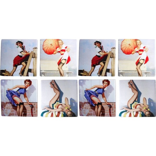 8pc LVD Ceramic Coasters Home/Dining Table Protector Square 9x9cm Retro Girls