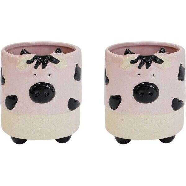 2x LVD Ceramic Planter Home/Garden Decor Plant Pot Small 11x11cm Moovellous Cow