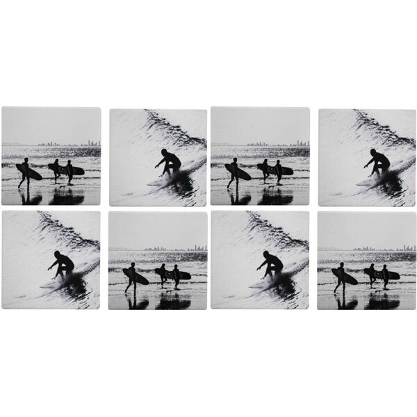 8pc LVD Ceramic Coasters Home/Dining Table Protector Square 9x9cm BW Surfers