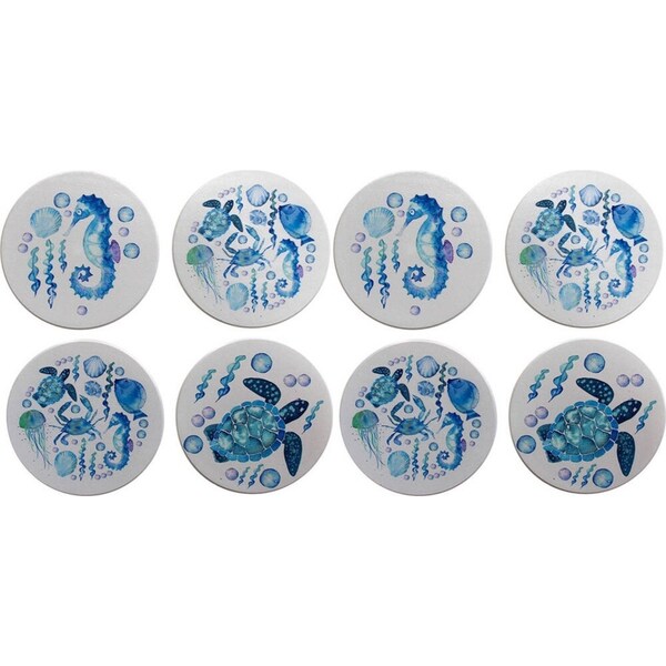 8pc LVD Ceramic Coasters Home/Dining Table Protector Round 9x9cm Blue Sealife