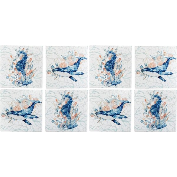 8pc LVD Ceramic Coasters Home/Dining Table Protector Square 9x9cm Ocean Animals