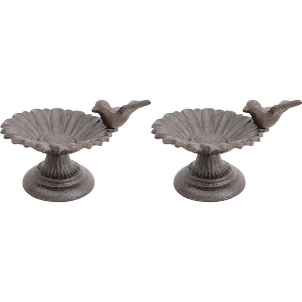 2x LVD Cast Iron Bird Feeder Pedestal Home/Garden Outdoor Decor 17x11cm Brown