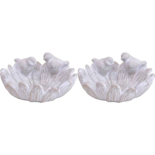 2x LVD Concrete Bird Water Bath Small Home/Garden/Patio Decor 19x18cm White
