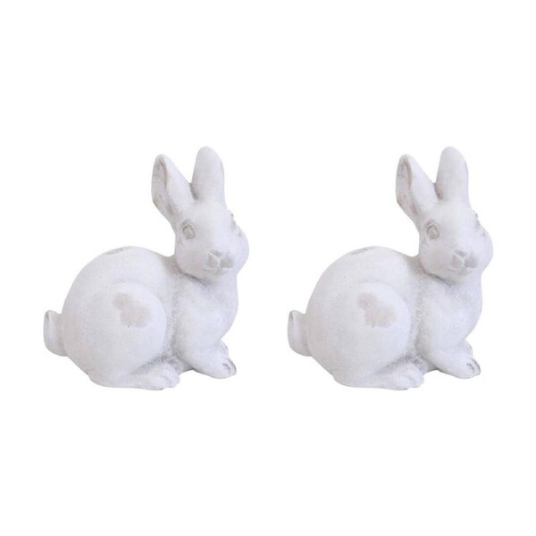 2x LVD Concrete Rabbit Briar Up Sculpture Garden/Patio Decor 12.8x13.3cm White