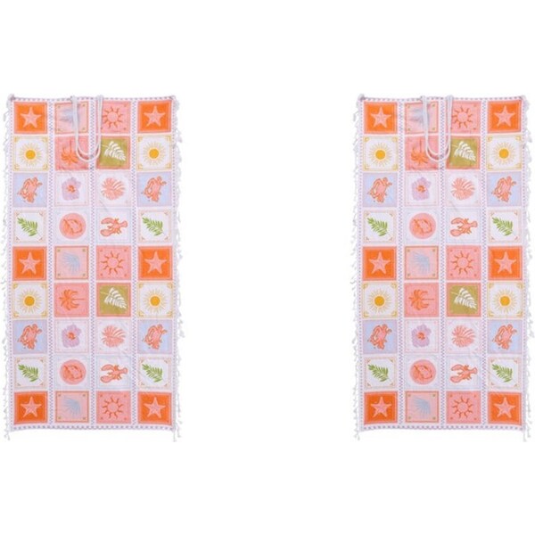 2x LVD Kids Microfibre Beach Towel In Bag Quick-Dry 70x140cm Pastel Postcards