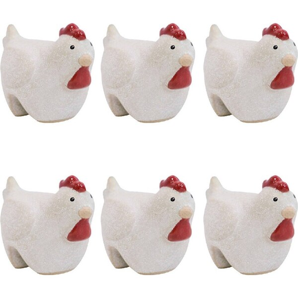6x LVD Ceramic Hen Pot Sitter Home/Patio Ornament Garden Figurine 9x6cm White