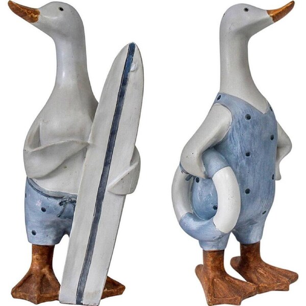 2pc LVD Surfing Ducks Resin Figurine Home/Garden Sculpture Decor Set Large