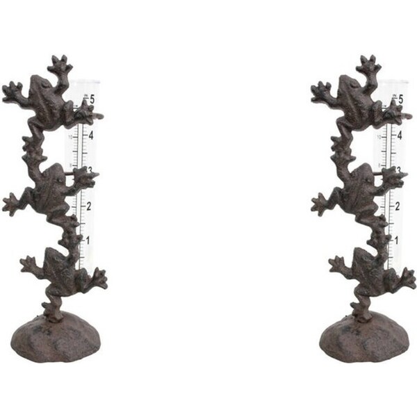 2x LVD Cast Iron Rain Gauge Frogs Home/Garden Decor Outdoor Display 7x20cm Brown