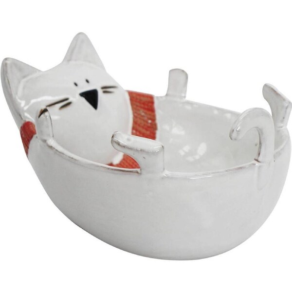 LVD Plate Harvey Cat Ceramic Trinket Bowl Tabletop Home Decor 23x16cm White