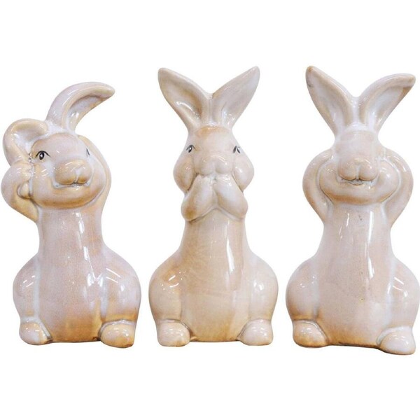 3pc LVD Rabbits Seehearspeak Ceramic Figurine Decor Garden Display 11cm