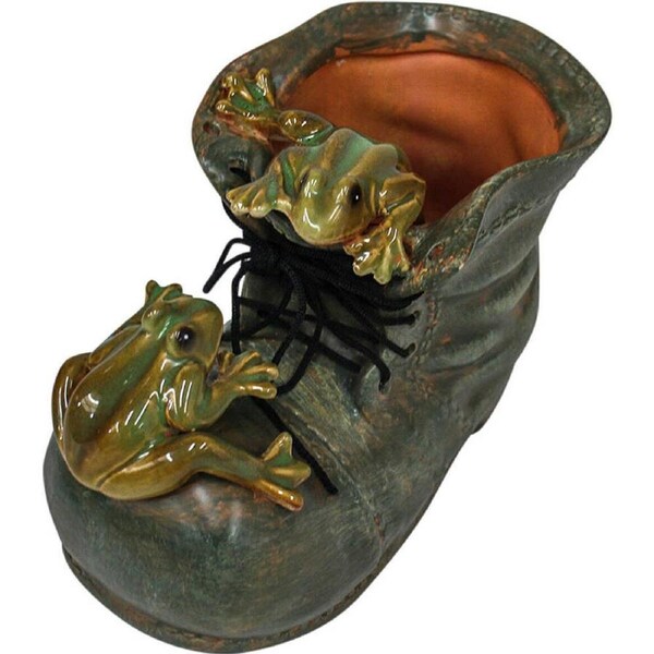 LVD Ceramic Planter Shoe w/ Frogs Home/Garden Display Decor 19x12cm Green