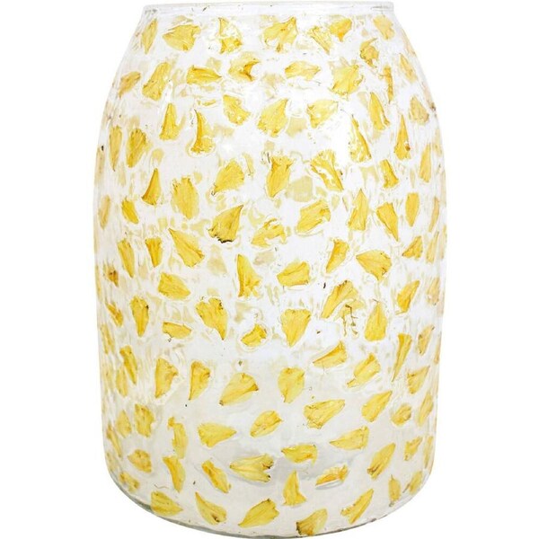 LVD Glass Organic Flower Vase Plant Container Buttercup Petal 15x20cm Yellow