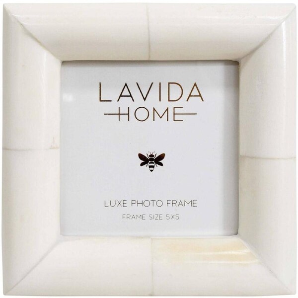 LVD 5x5 Picture/Photo Frame Rolled Edge Bone/MDF Home Tabletop Decor White