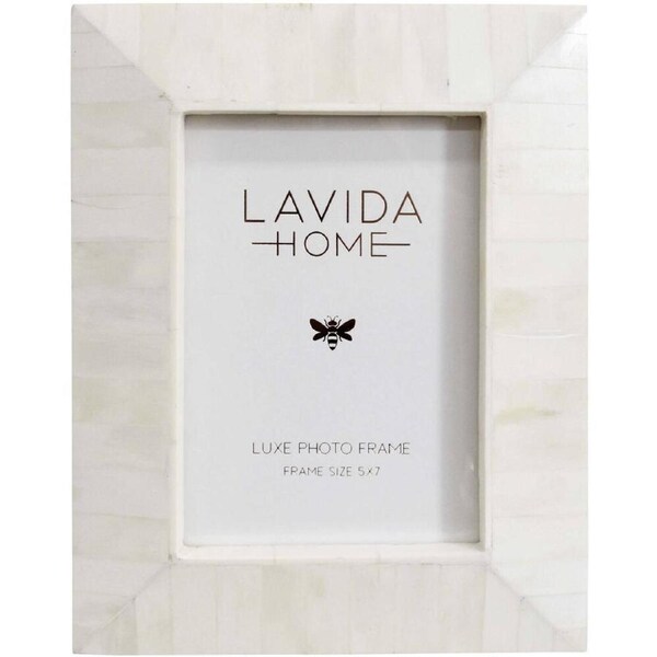 LVD 5x7 Picture/Photo Frame Bone Tapered Bone/MDF Home/Room Tabletop Decor White