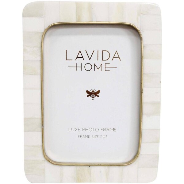 LVD 5x7 Photo Frame Bone Picture Display Home/Room Tabletop Decor White
