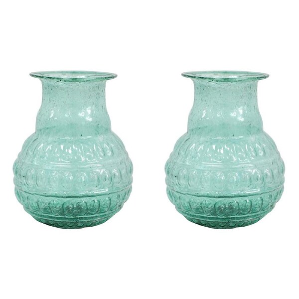 2x LVD Bud Vase Bubble Glass Home/Lounge Tabletop Boho Decor Small Green Velvet