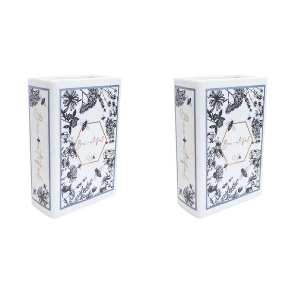 2x LVD Book Vase Ceramic Figurine Pot Home/Office Shelf Decor 14cm Bee Utiful