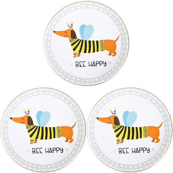 3x LVD Dish Ceramic Serving Plate Home/Office Decor Round 10cm Dachshund Bee