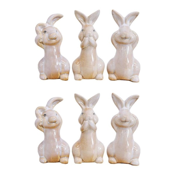 6pc LVD Rabbits Seehearspeak Ceramic Figurine Decor Garden Display 11cm