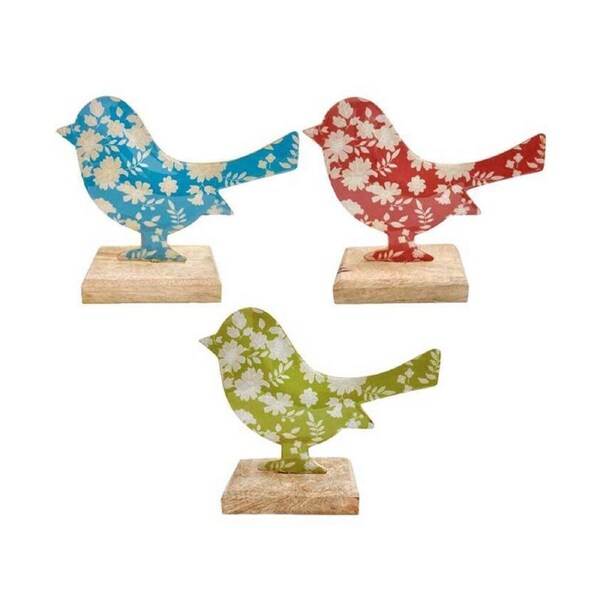 3x LVD Floral Bird Figurine Iron/Wood Home Tabletop Decor 15x13cm Assorted