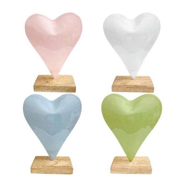 4x LVD Heart On Stand Figurine Decor Iron/Wood Home Decor Large 12.5x17cm Assort