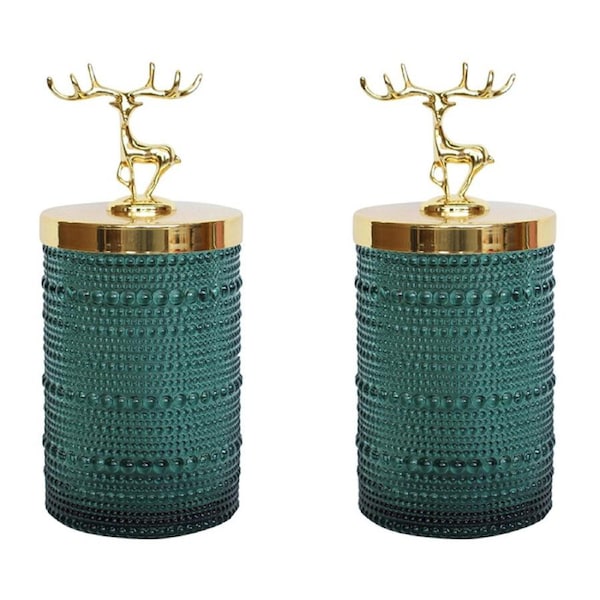 2x LVD Glass Reindeer Trinket Box Storage Home/Room Tabletop Decor 18cm Jungle