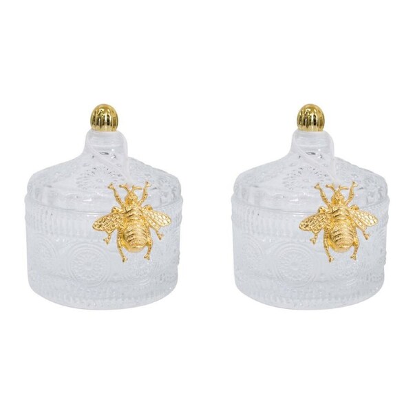 2x LVD Glass Chloe Trinket Box Storage Home Tabletop Decor Round 10cm Clear