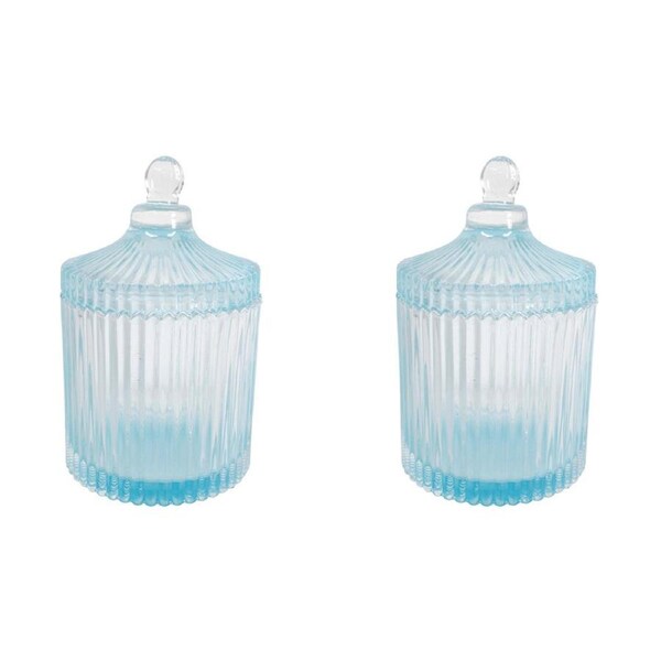 2x LVD Glass Trinket Box Storage Home Tabletop Decor Display Round 16cm Theo Sky