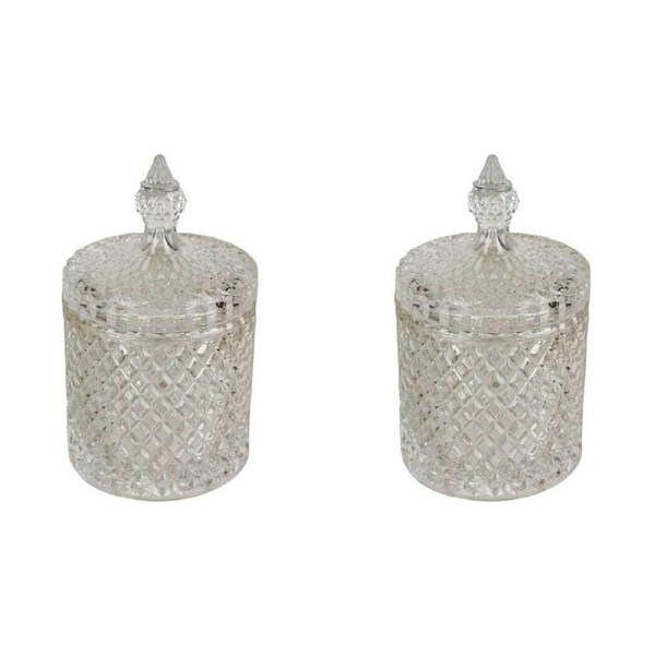 2x LVD Glass Cruze Trinket Box Storage Tabletop Decor Round 14cm Medium Clear