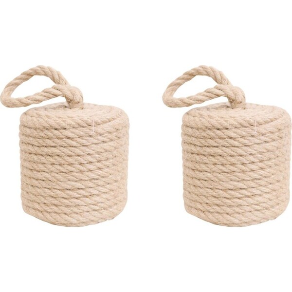 2x LVD Jute/Concrete Doorstop Rope Cyl w/ Looping Handle Door Stopper 12cm Nat