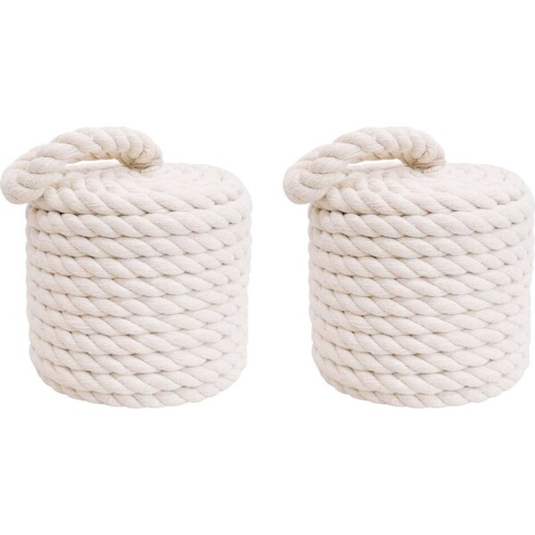 2x LVD Cotton/Concrete Doorstop Rope Cyl w/ Handle Door Stopper 12cm White