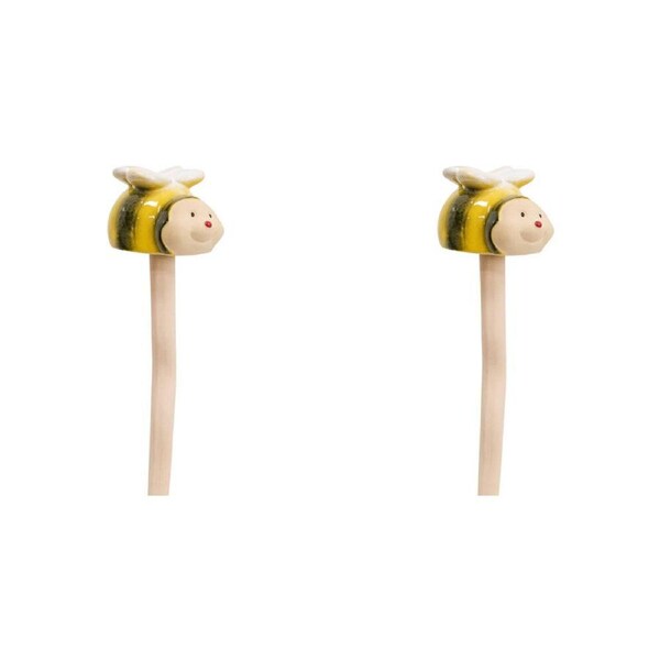 2x LVD Porcelain Bee Jiggle Spike Sculpture Home/Garden Decor 27.5cm Yellow
