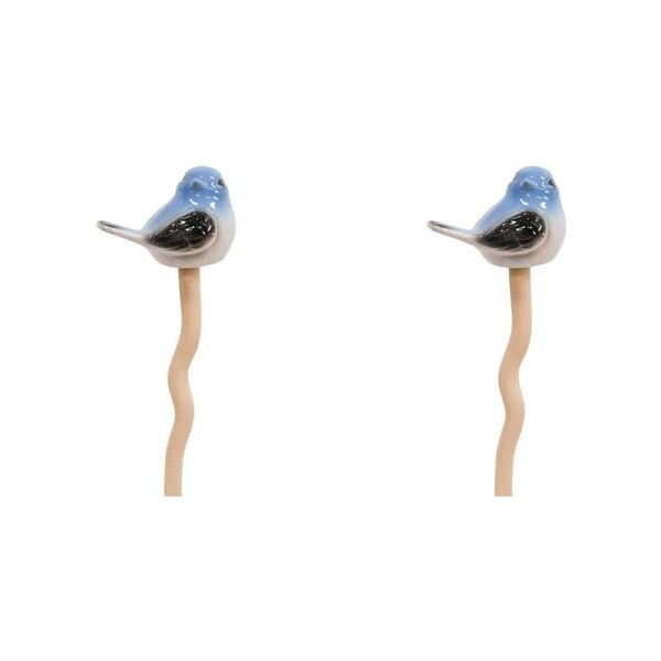 2x LVD Porcelain Bird Jiggle Spike Sculpture Home/Garden Decor 26.5cm Blue