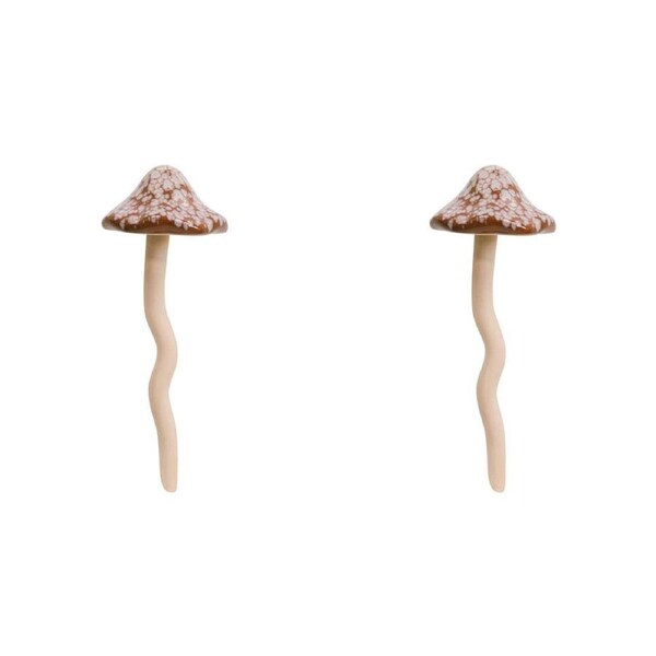 2x LVD Porcelain Jiggle Mushroom Sculpture Home/Office Decor 9.5x27cm Rust