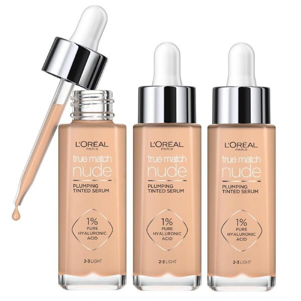 3x L'Oreal Paris True Match Nude Plumping Tinted Serum 30ml 2-3 Light