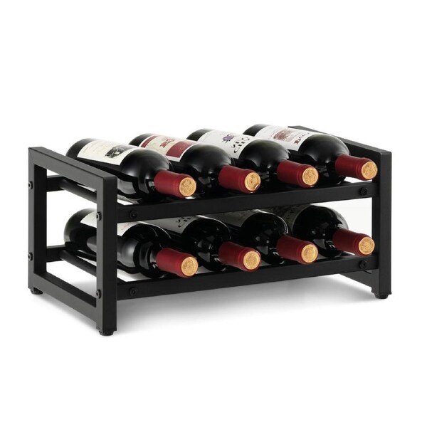 Costway 8-Bottle Wine Rack Countertop Wine Display Rack Metal Cellar Display Shelf Home Kitchen Dining Room w/Foot Pads Black