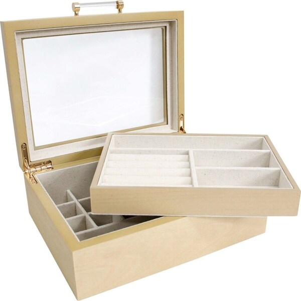 LVD Timber Large Jewellery Accessories Storage Box Organiser 21x16cm Beech