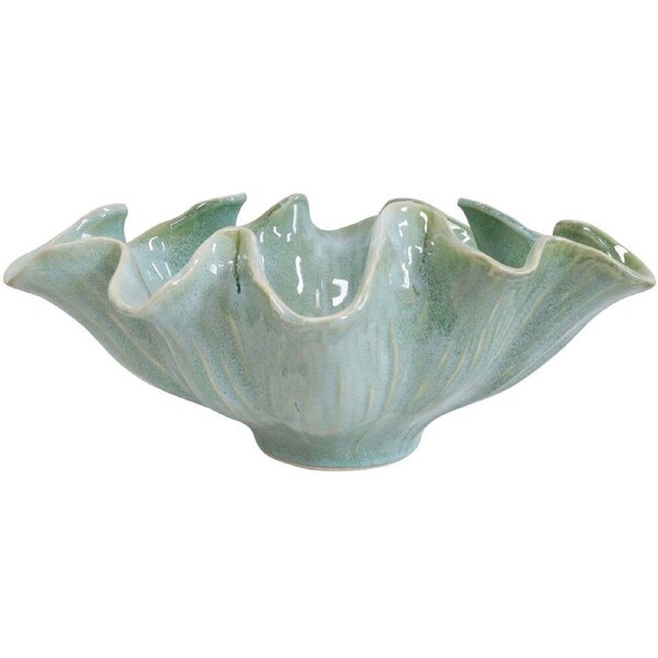 LVD Ceramic Wave Bowl Tabletop Trinket Tray Home Decor 35.5cm French Green