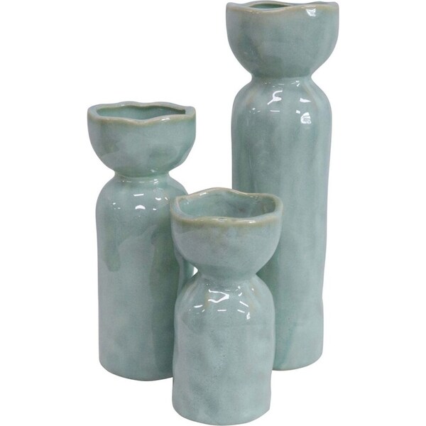 3pc LVD Ceramic Botanical Flower Vases Set Tabletop Ornament Home Decor