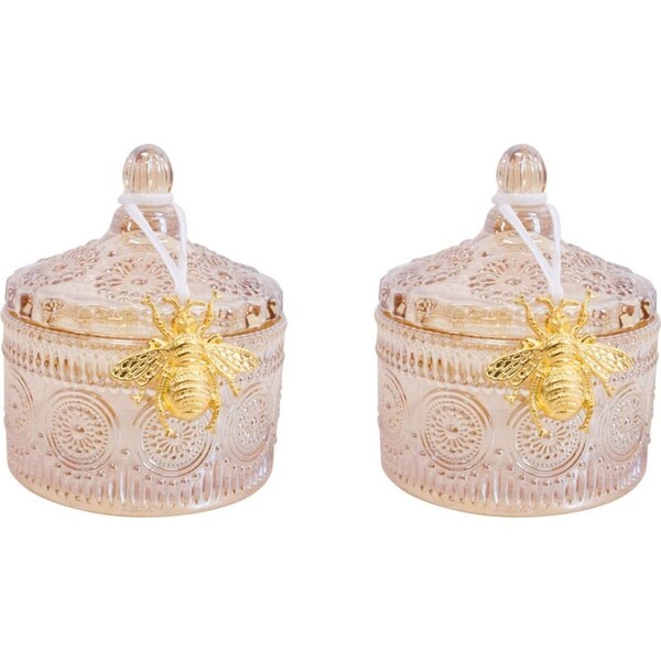 2x LVD Glass Trinket Decorative Jewellery Storage Home 8.5x10cm Chloe Amber