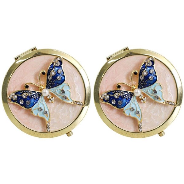 2x LVD Metal/Enamel Compact Makeup Mirror Pocket Womens Accessory 7cm Butterfly