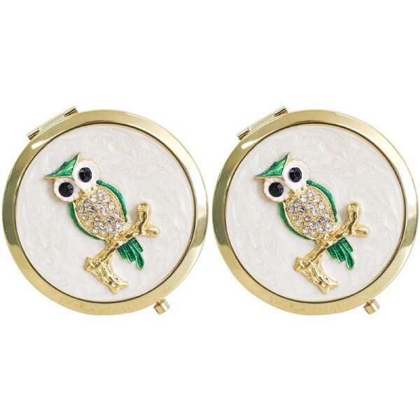 2x LVD Metal/Enamel Compact Makeup Mirror Pocket Women's Accessory 7cm Owl