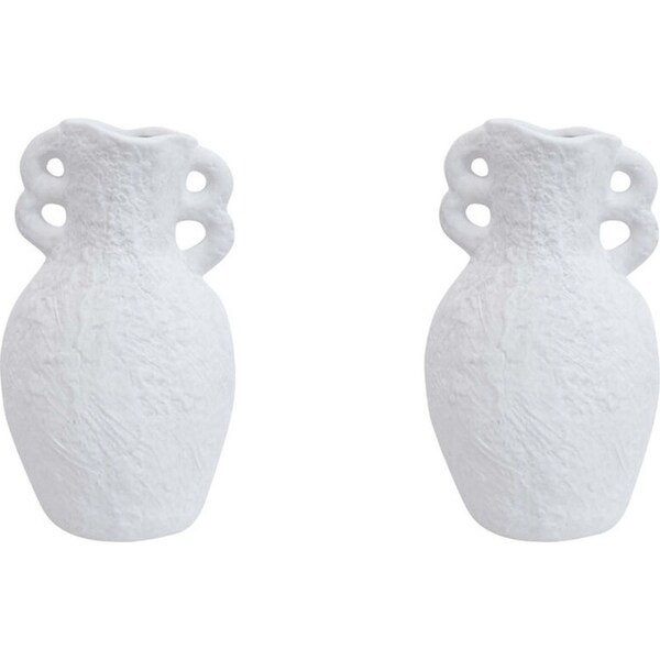 2x LVD Ceramic Vase Flower Pot Home/Room Tabletop Decor 18.5cm Textured White