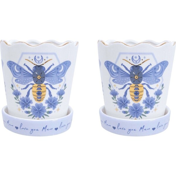 2x LVD Ceramic Planter Flower/Plant Pot Home/Garden Decor 13cm Bee Love Mum