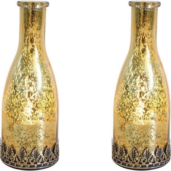2x LVD Glass Lantern LED Bottle Light Tabletop Home/Lounge Decor 18cm Slim Gold