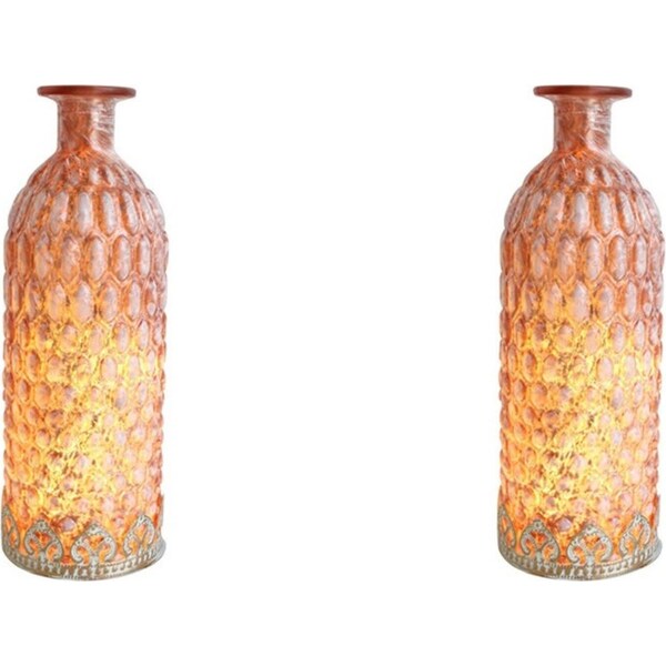 2x LVD Glass Lantern LED Bottle Light Tabletop Home/Lounge Decor 24.5cm Terra